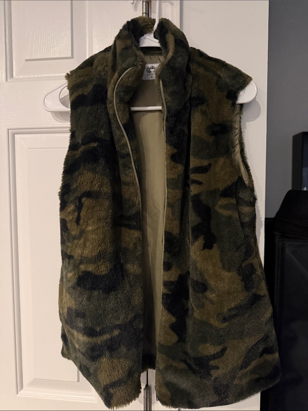 Katydid Faux Fur Camo Vest in Olive and Black